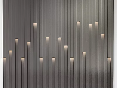 Modern Bed Accent Wall With Vertical Slats And Recessed Lights 3d model