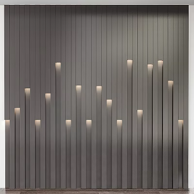 Modern Bed Accent Wall With Vertical Slats And Recessed Lights 3d model