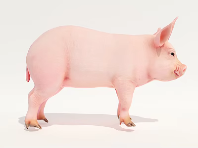 Healthy Pink Pig Standing On White Background With Natural Light 3d model