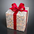 Decorative Gift Box With Red Bow And Colorful Patterns For Daily Supplies 3d model