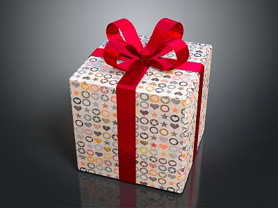 Decorative Gift Box With Red Bow And Colorful Patterns For Daily Supplies 3d model