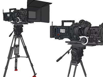 Professional Digital Video Cameras Mounted On Tripod Stands For High Quality Recording Gear 3d model