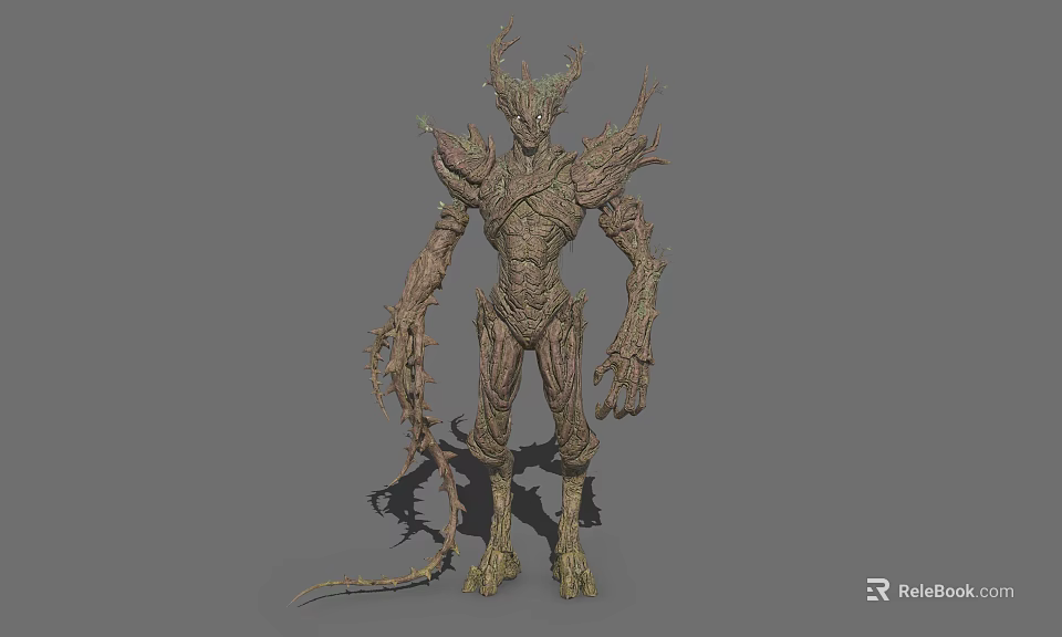 Wooden Tree Like Monster Creature 3D Model Character With Antler Head And Vine Limbs 3d model 