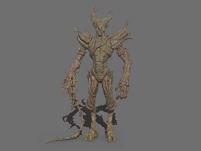 Wooden Tree Like Monster Creature 3D Model Character With Antler Head And Vine Limbs 3d model