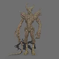 Wooden Tree Like Monster Creature 3D Model Character With Antler Head And Vine Limbs