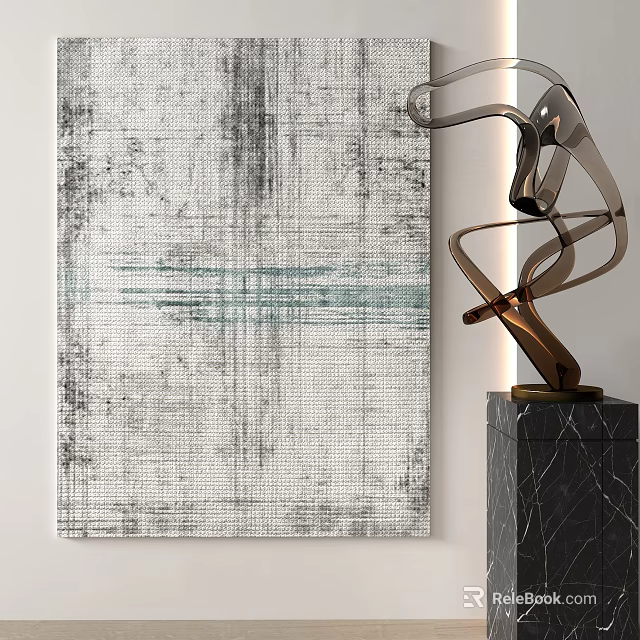 Modern Square Area Rug With Gray White Textured Abstract Lines Design 3d model