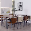 Modern Kitchen Rectangular Dining Table Set With Mix Of Chairs Vase And Wall Art 3d model