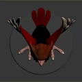 Detailed 3D Flying Creature with Red Beige Feathers Outstretched Wings on Black Base