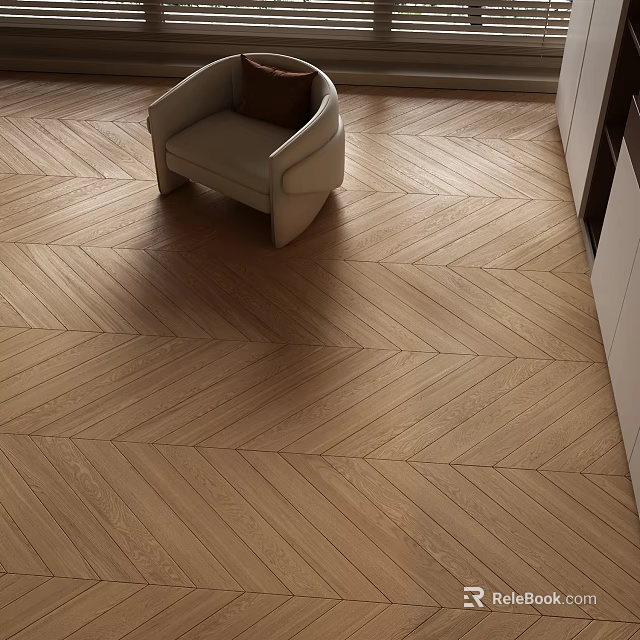 Light Wood Herringbone Pattern Wooden Flooring In Modern Interior With Chair And Cabinet 3d model 