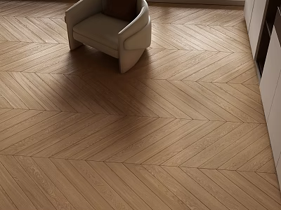 Light Wood Herringbone Pattern Wooden Flooring In Modern Interior With Chair And Cabinet 3d model