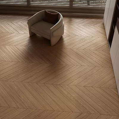 Light Wood Herringbone Pattern Wooden Flooring In Modern Interior With Chair And Cabinet 3d model