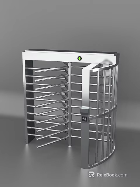 Commercial Access Control Turnstile Equipment With Metal Structure And Green Indicator 3d model 