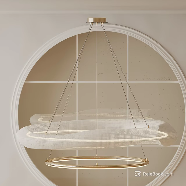 Modern White Circular Chandelier With Mesh Material And Golden Frame In Circular Background 3d model 