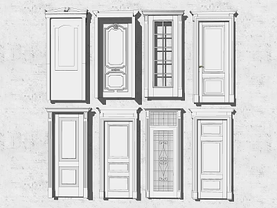 Detailed Swing Door Designs Featuring Diverse Architectural Elements And Glass Inserts 3d model