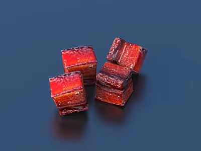 Delicious Red Square Jelly Candies With Glossy Surface And Sweet Taste 3d model