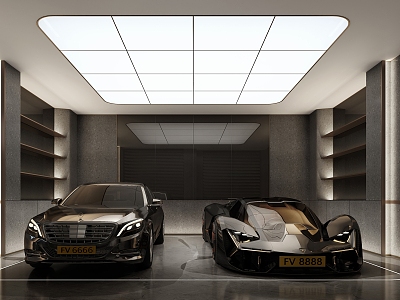 Modern garage sports car Lamborghini Benz model