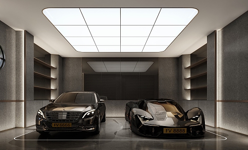 Modern garage sports car Lamborghini Benz 3d model