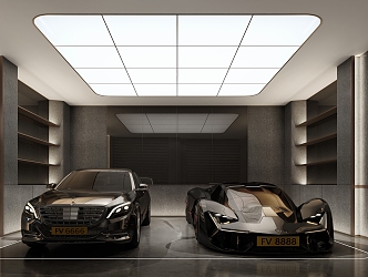 Modern garage sports car Lamborghini Benz 3d model