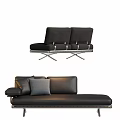Modern Black Sectional Sofa Set With Metal Frame And Gray Cushions 3d model