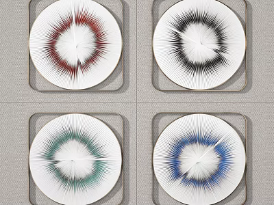 Colorful Circular Decorative Plates With Radial Design And Square Frames For Wall Decor 3d model