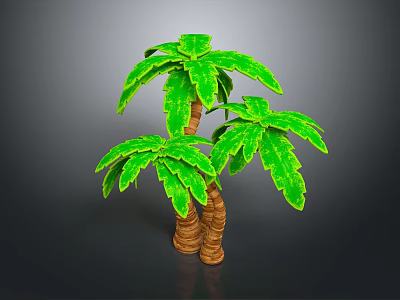 Three Palm Trees With Twisted Trunks And Green Leaves 3D Rendered Decorative Plant 3d model