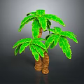 Three Palm Trees With Twisted Trunks And Green Leaves 3D Rendered Decorative Plant