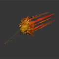 Vibrant Yellow Red Paper Sculpture Featuring Radial Design Long Slender Strips And Black Pole