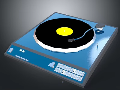 Modern Blue Electronic Turntable With Black Vinyl Record Tonearm And Control Panel 3d model