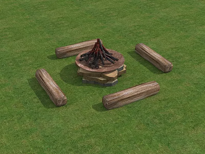 Outdoor Bonfire Pile Camping Leisure Camp Bonfire Encircled Furnace Camping 3d model