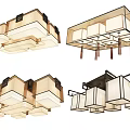 Modern Chinese Style Ceiling Lights With Geometric Design And Wooden Frames 3d model