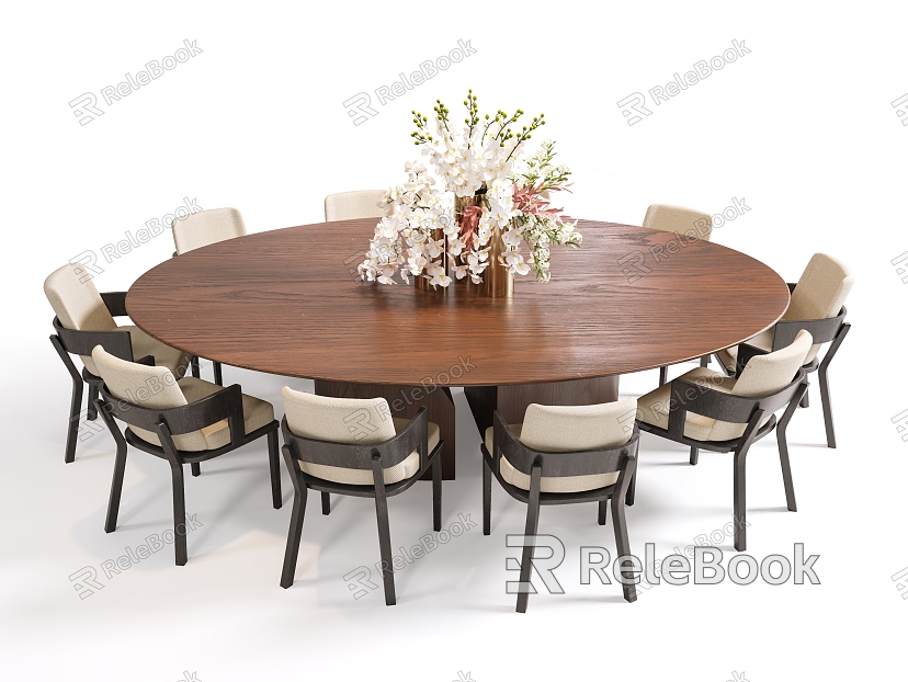 Quiet Style Box Dining Table and Chair Middle Ancient Dining Table and Chair Log Dining Table and Chair Compartment Round Dining Table and Chair Combination Vase Flower Art model