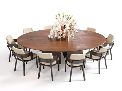 Quiet Style Box Dining Table and Chair Middle Ancient Dining Table and Chair Log Dining Table and Chair Compartment Round Dining Table and Chair Combination Vase Flower Art model