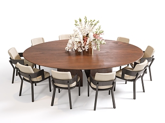 Quiet Style Box Dining Table and Chair Middle Ancient Dining Table and Chair Log Dining Table and Chair Compartment Round Dining Table and Chair Combination Vase Flower Art 3d model