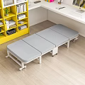 Foldable Gray Mattress Bed With Wheels In Room With Yellow Bookshelf And Wooden Floor