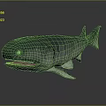 Marine Animal Fish With Green And Gray Body Open Mouth Teeth Fins Tail Dark Background Reflection