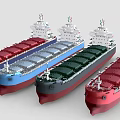 Different Colored Cargo Ship Models with Red Green Blue Hulls Displayed Side by Side