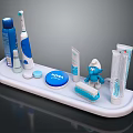 Bathroom Oral Care Set With White Tray Electric Toothbrush Toothpaste MELA Lid And Smurf Figurine