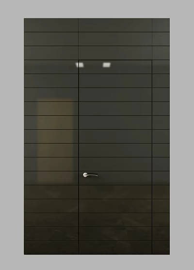 Modern Sleek Dark Swing Door With Vertical Panel Design And Metal Handle 3d model