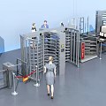 Public Facilities Security Checkpoints With Revolving Turnstiles Staff And Metal Detectors For Entry Control