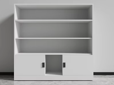 White Bookshelf With Multiple Shelves And Cabinet Doors At Bottom 3d model