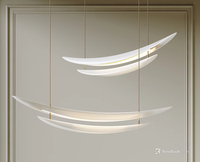 Modern Curved Chandelier With Sleek Design And Warm Light For Living Space 3d model 