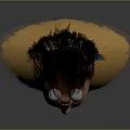 Detailed 3D Character Head With Black Hair Facial Scar Yellow Fur Collar Green Shirt