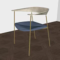 Modern Leisure Chair With Gold Metal Legs Blue Cushioned Seat And Light Colored Backrest