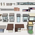 Various Architectural Structure Designs With Security Booths Glass Canopies And Metal Railings