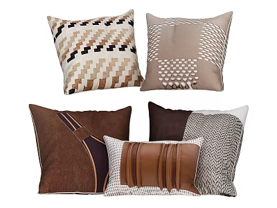 Stylish Accent Pillows With Geometric Striped Woven Patterns Brown Beige Black White Leather Accents 3d model
