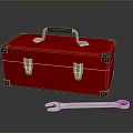 Red Industrial Toolbox With Adjustable Wrench For Equipment Maintenance Tasks