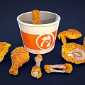 Crispy Golden Fried Chicken Pieces With Orange White Bucket Logo And Drumsticks Wings