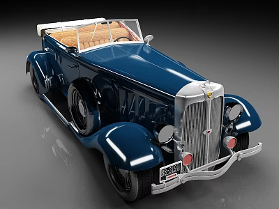 Blue Vintage Convertible Classic Car With Soft Top 3d model