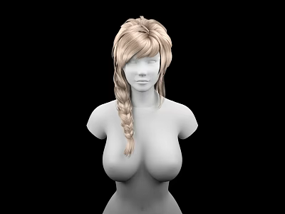 Woman With Long Blonde Braid And Upper Body Against Black Background 3d model