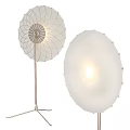 Modern Floor Lamp with Radial Wire Shade Tripod Base and Round White Luminous Shade Design
